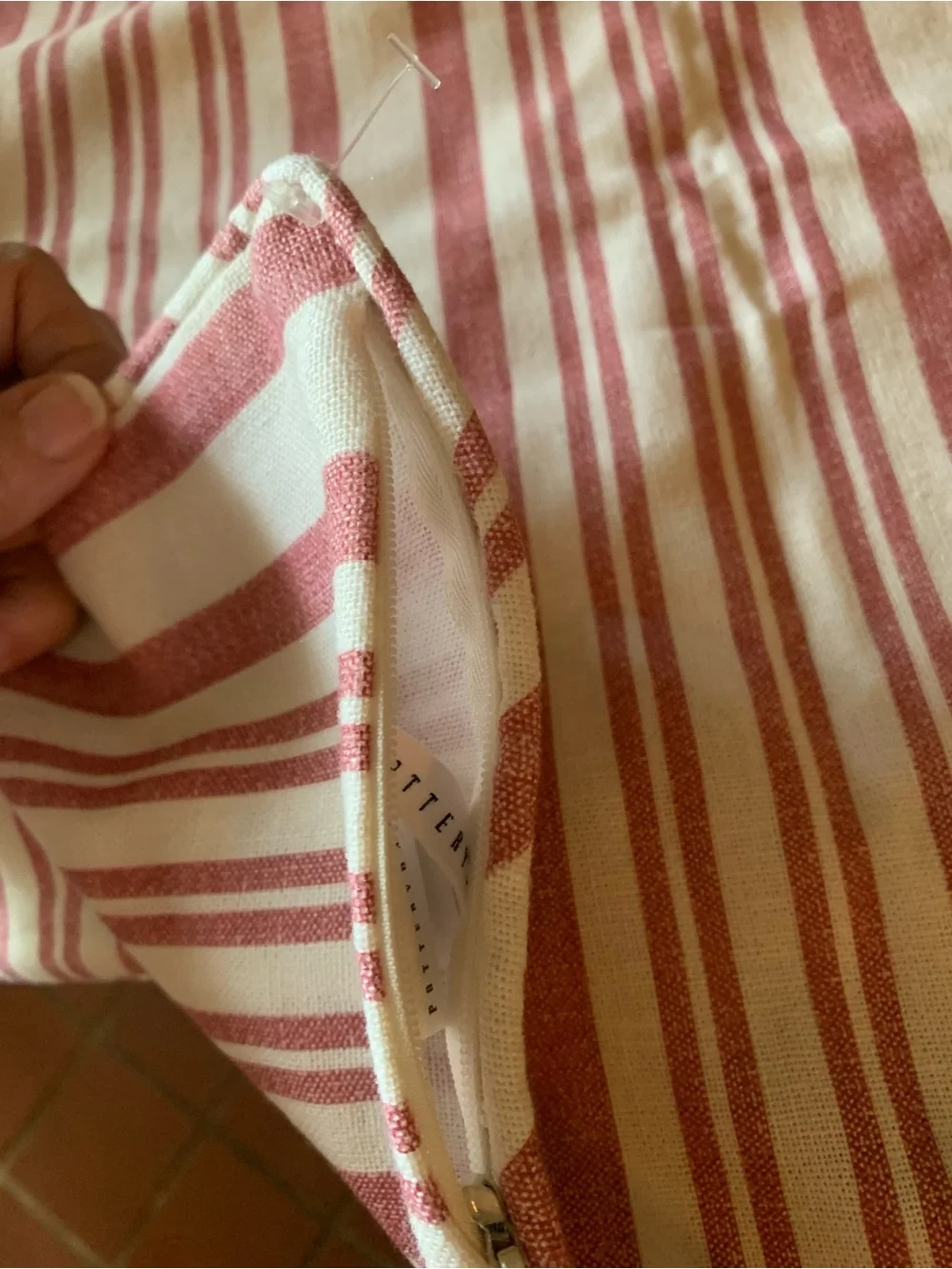 2 Pottery Barn, NEW NEVER USED, RED and CREAM stripe pillow covers, size 20X 20.
